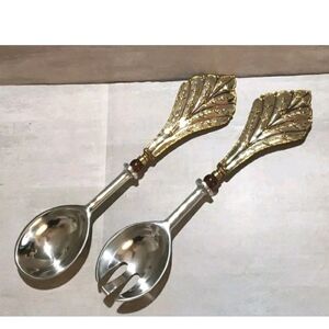 Ornate Gold Silver Salad Server Set Decorative Regal Fancy